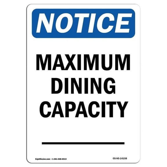 10 x 14 in. OSHA Notice Sign - Maximum Dining Capacity