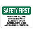 thumbnail image 1 of 10 x 14 in. OSHA Safety First Sign - Proper PPE Required Beyond This Point - Hard, 1 of 1