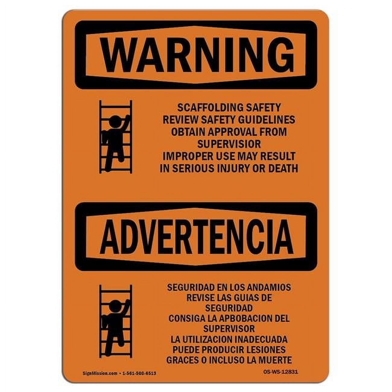 10 x 14 in. OSHA Warning Sign - Scaffolding Safety Guidelines Bilingual ...