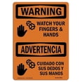 thumbnail image 1 of 10 x 14 in. OSHA Warning Sign - Watch Your Hands & Fingers Bilingual, 1 of 1