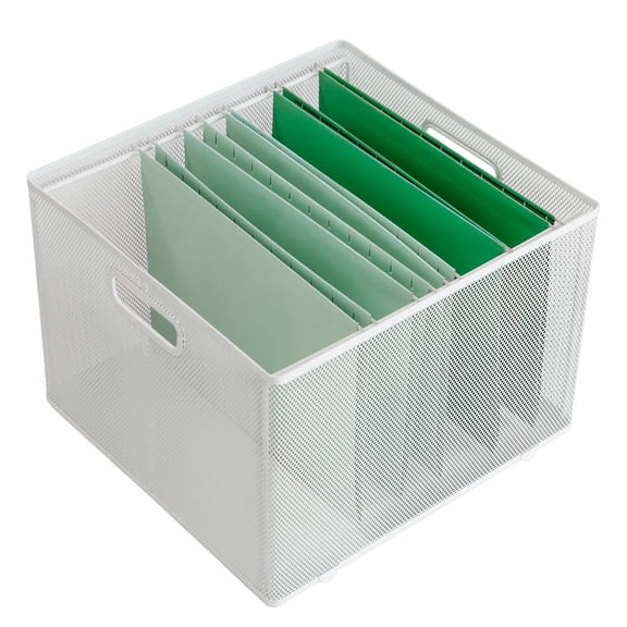 10" x 14" x 13.25" Mesh Crate File Box White - File Organizer, Storage Bin, Hanging File Sorter