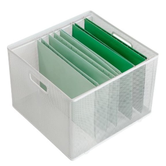 10" x 14" x 13.25" Mesh Crate File Box White File Organizer, Storage Bin, Hanging File Sorter