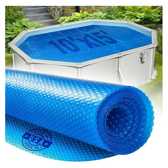 10' x 15' Oval Solar Cover for Inground and Above Ground Pools, 8 Mil - Premium Heavy Duty Solar Blanket for Above Ground Pool, Blue - Made in USA