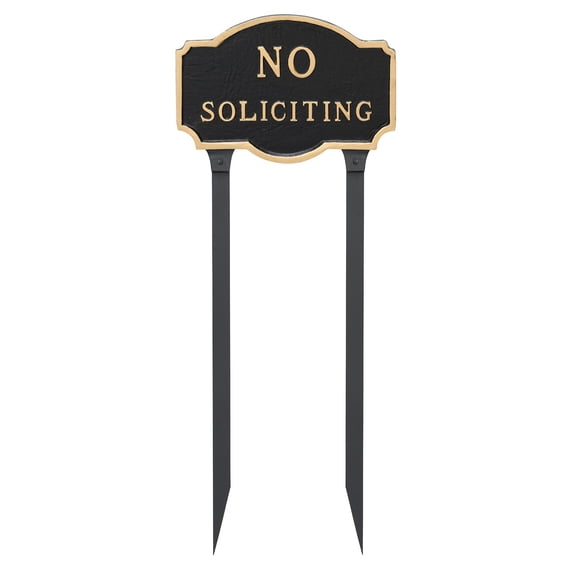 10" x 15" Standard Montague No Soliciting Statement Plaque Sign with Lawn Stakes - Black/Gold