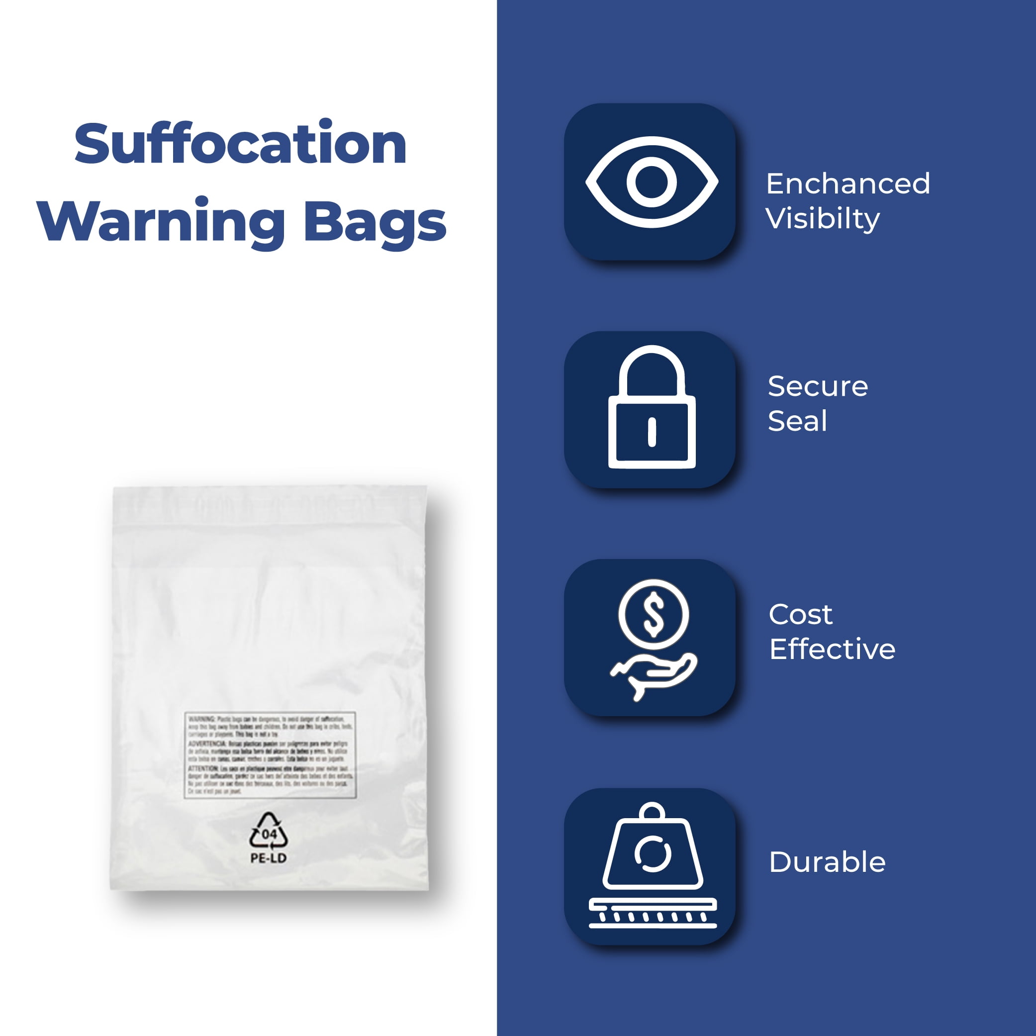 10" x 15" Suffocation Warning Layflat Poly Bags, 2 Mil, Clear