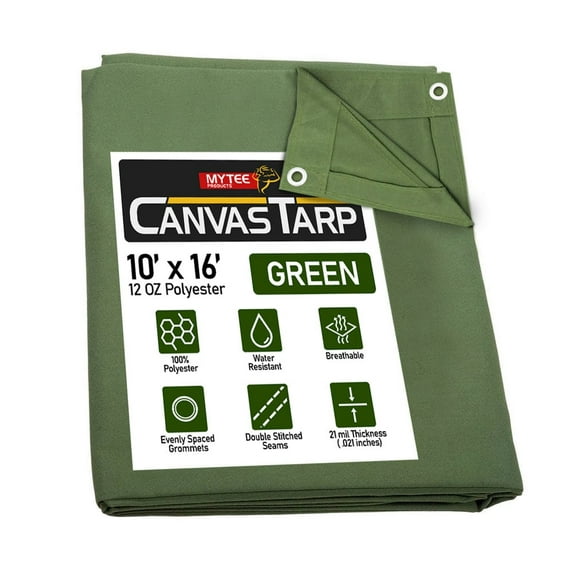 10' x 16' Green Canvas Tarp 12oz Heavy Duty Water Resistant