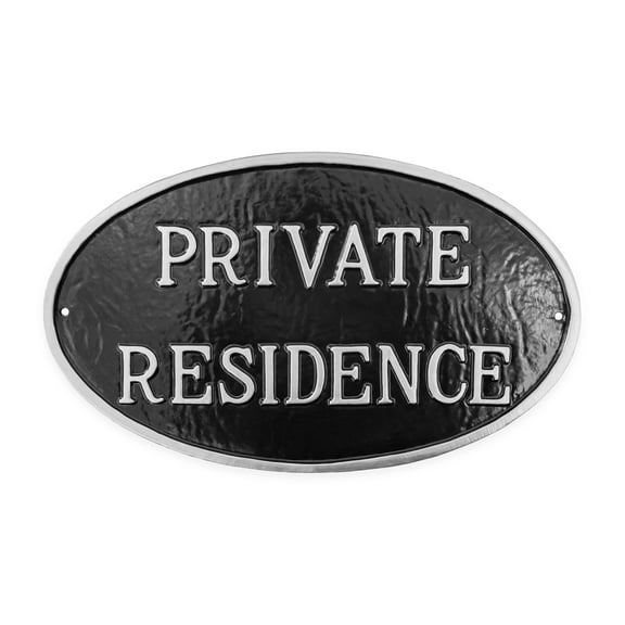 10" x 18" Large Oval Private Residence Statement Plaque Sign - Black/Silver