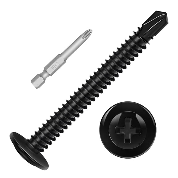 #10 x 2 (100 PCS) Black Fast Self Tapping Sheet Metal Screws, Modified Truss Head Self Drilling Screw, Full Thread, Screwdriver Bit Included