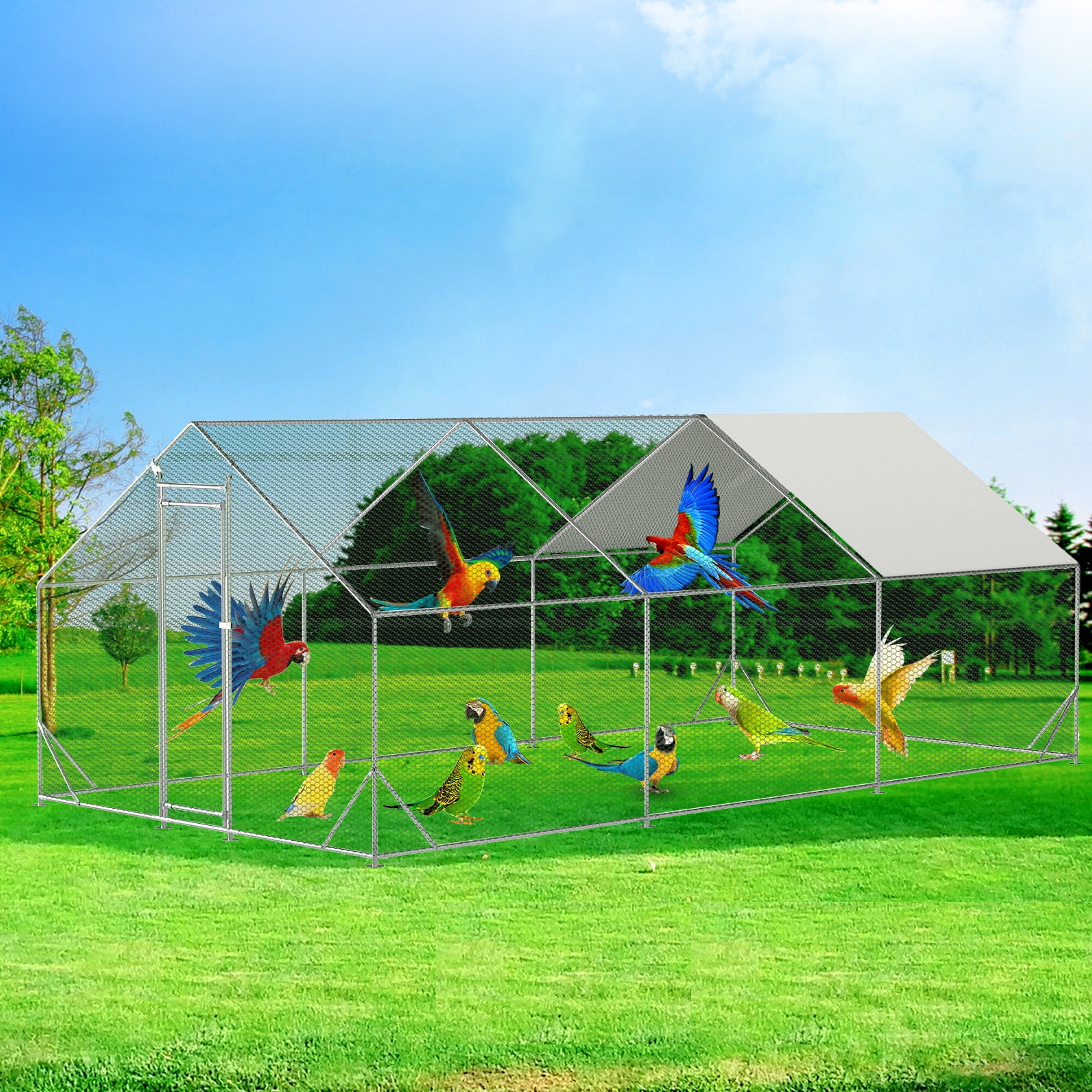 10' x 20' x 6.6' Large Metal Chicken Coop with Run for 20 Chickens