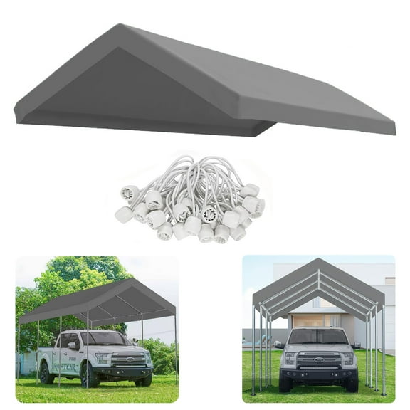 10' x 20' Canopy replacement cover for Car Garage Shelter Tent, Heavy Duty Carport Tent Top Cover, Waterproof & UV Protected Tarp with Ball Bungees (Only Top Cover, Frame Not Include)