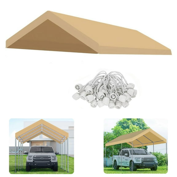 10' x 20' Canopy replacement cover for Car Garage Shelter Tent, Heavy Duty Carport Tent Top Cover, Waterproof & UV Protected Tarp with Ball Bungees (Only Top Cover, Frame Not Include)