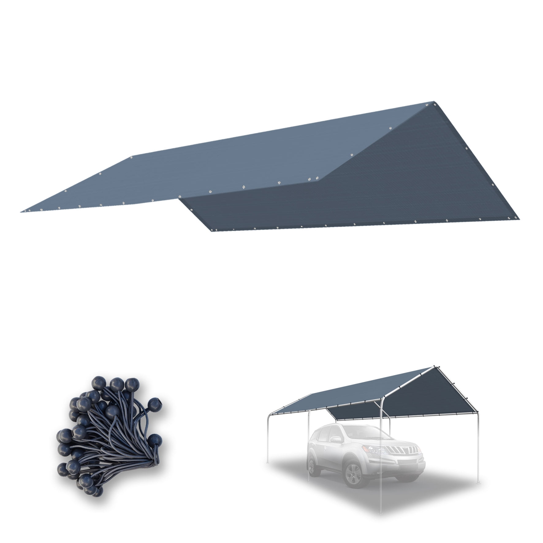 Gray 10x20 FT Waterproof UV-Resistant Carport Canopy Cover with Bungees