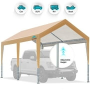 10' x 20' Heavy Duty Carport Car Canopy Garage Shelter Party Tent, Adjustable Height from 6.5ft to 8.0ft, Beige