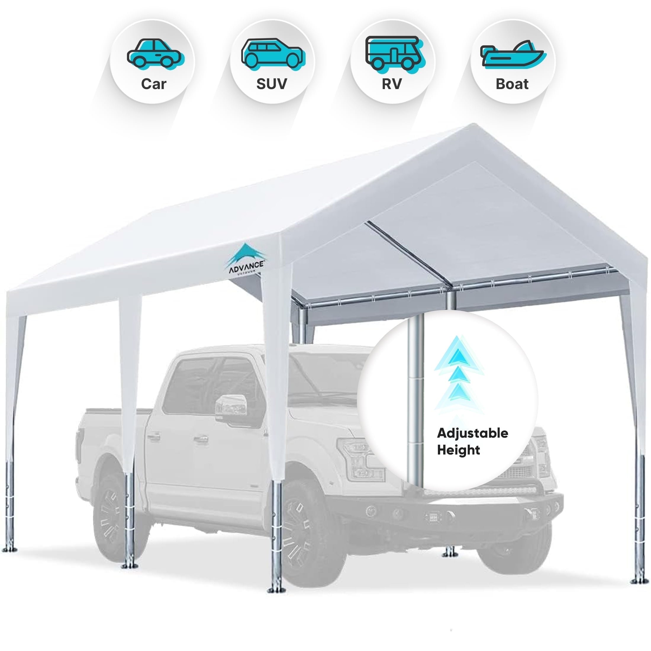 10' x 20' White Portable Metal Carport Canopy with Windows