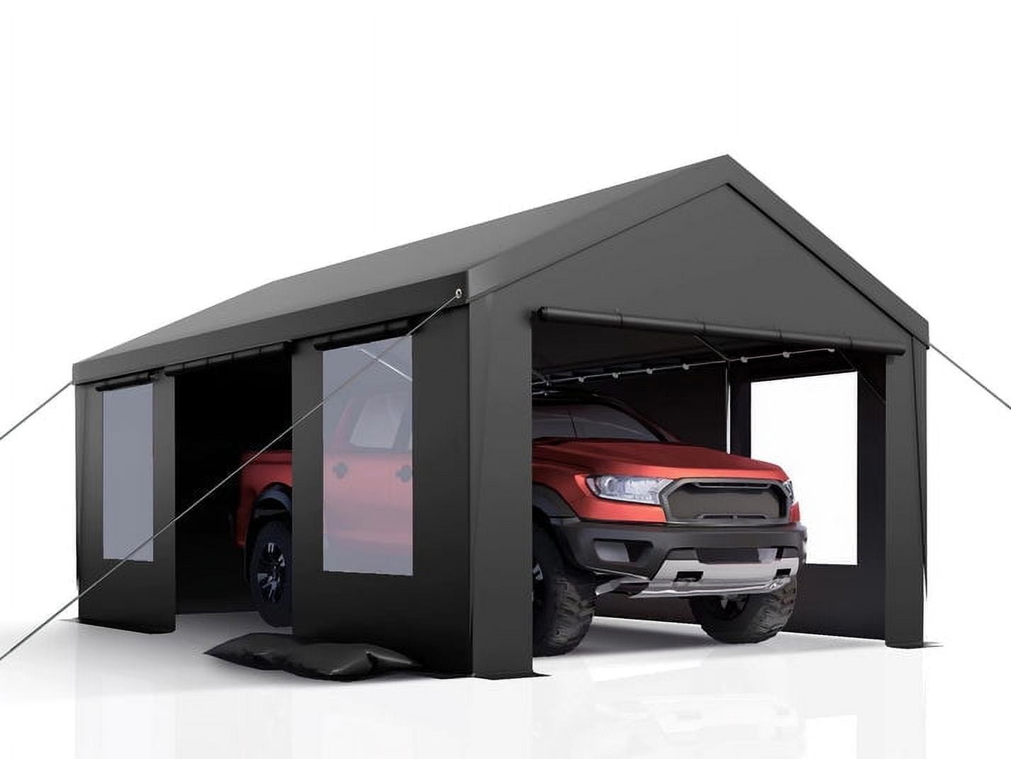 10'x 20' Heavy Duty Carport with Roll-up Ventilated Windows, Portable Garage with Removable Sidewalls & Doors for Car, Truck, Boat, Car Canopy with All-Season Tarp, Grey