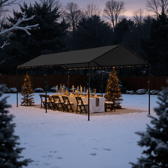 10 x 20 Heavy Duty Enclosed Garage All-Season Carport Car Canopy with Water-Resistant Tarp,Black