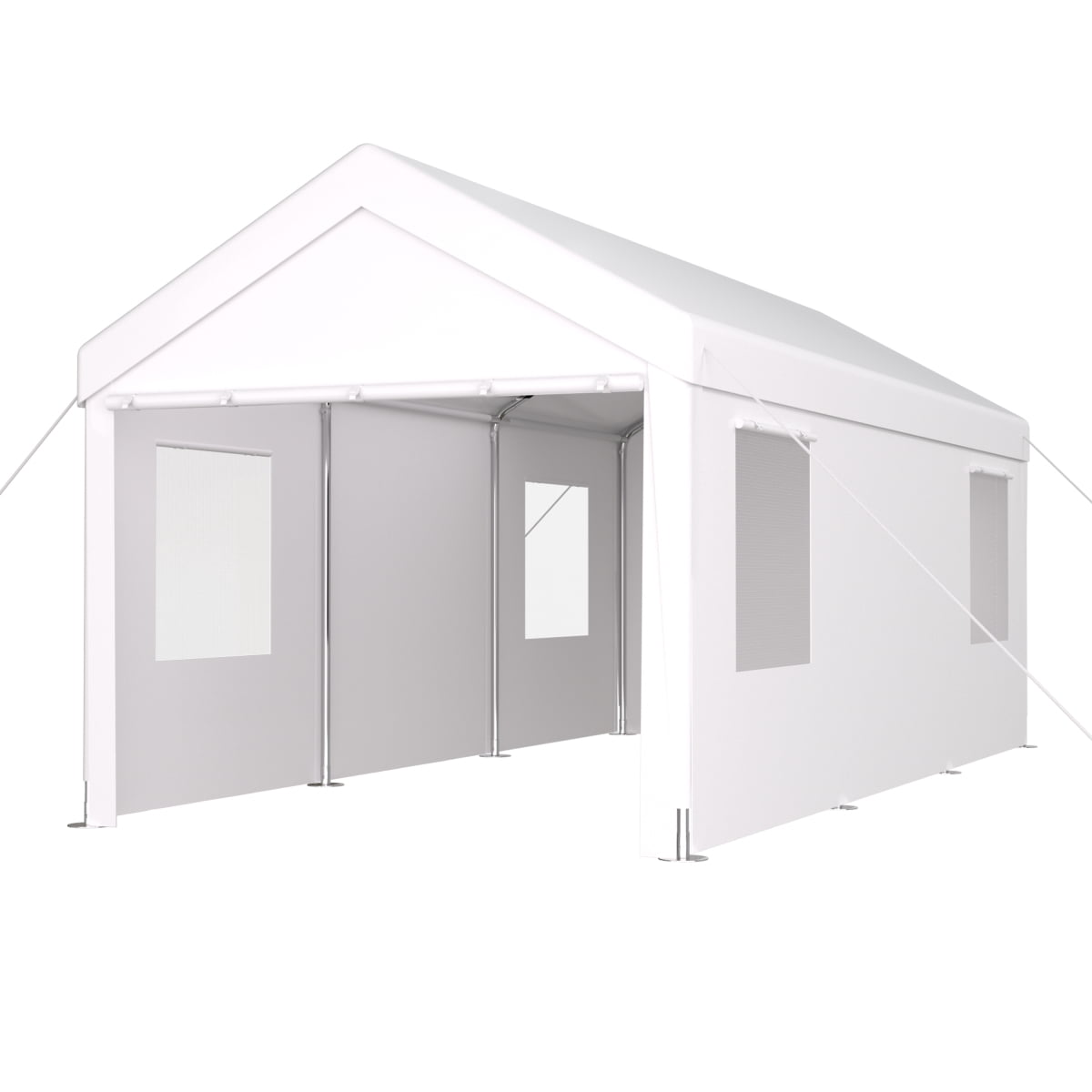 10' x 20' Heavy Duty Portable Carport Garage Canopy with 2 Roll-Up Doors &4 Ventilated Windows White for Car Truck Boat and Garden Tools