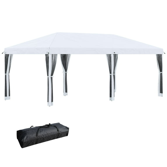 10' x 20' Pop Up Canopy Tent with Netting, Heavy Duty Instant Sun Shelter, Large Tents for Parties with Carry Bag for Outdoor, Garden, Patio, Cream White