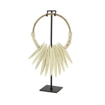 10" x 20" White Teak Wood Handmade Tribal Necklace Sculpture with Stand, by DecMode