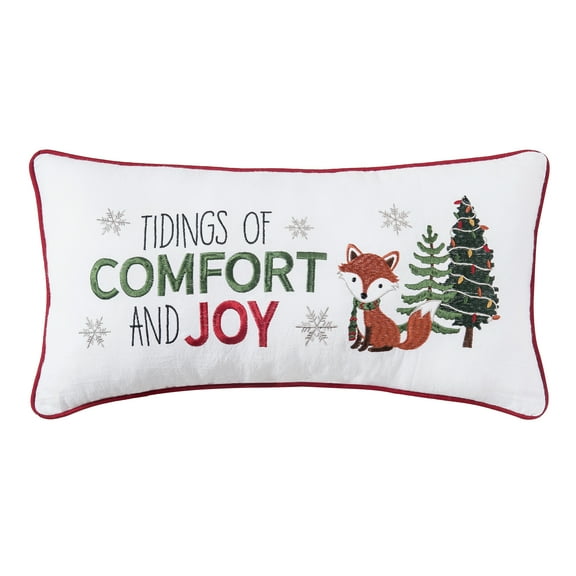 Woodland Fox Pine Trees "Comfort & Joy" Mini Accent Pillow, 10" x 20"