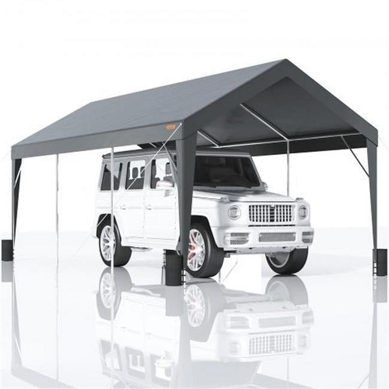 10 x 20 ft. Carport Heavy Duty Car Canopy with Outdoor Garage Shelter & 8 Reinforced Pole & 4 Weighted Bags, Dark Grey