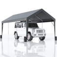 thumbnail image 1 of 10 x 20 ft. Carport Heavy Duty Car Canopy with Outdoor Garage Shelter & 8 Reinforced Pole & 4 Weighted Bags, Dark Grey, 1 of 1