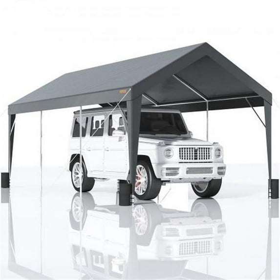 10 x 20 ft. Carport Heavy Duty Car Canopy with Outdoor Garage Shelter & 8 Reinforced Pole & 4 Weighted Bags, Dark Grey