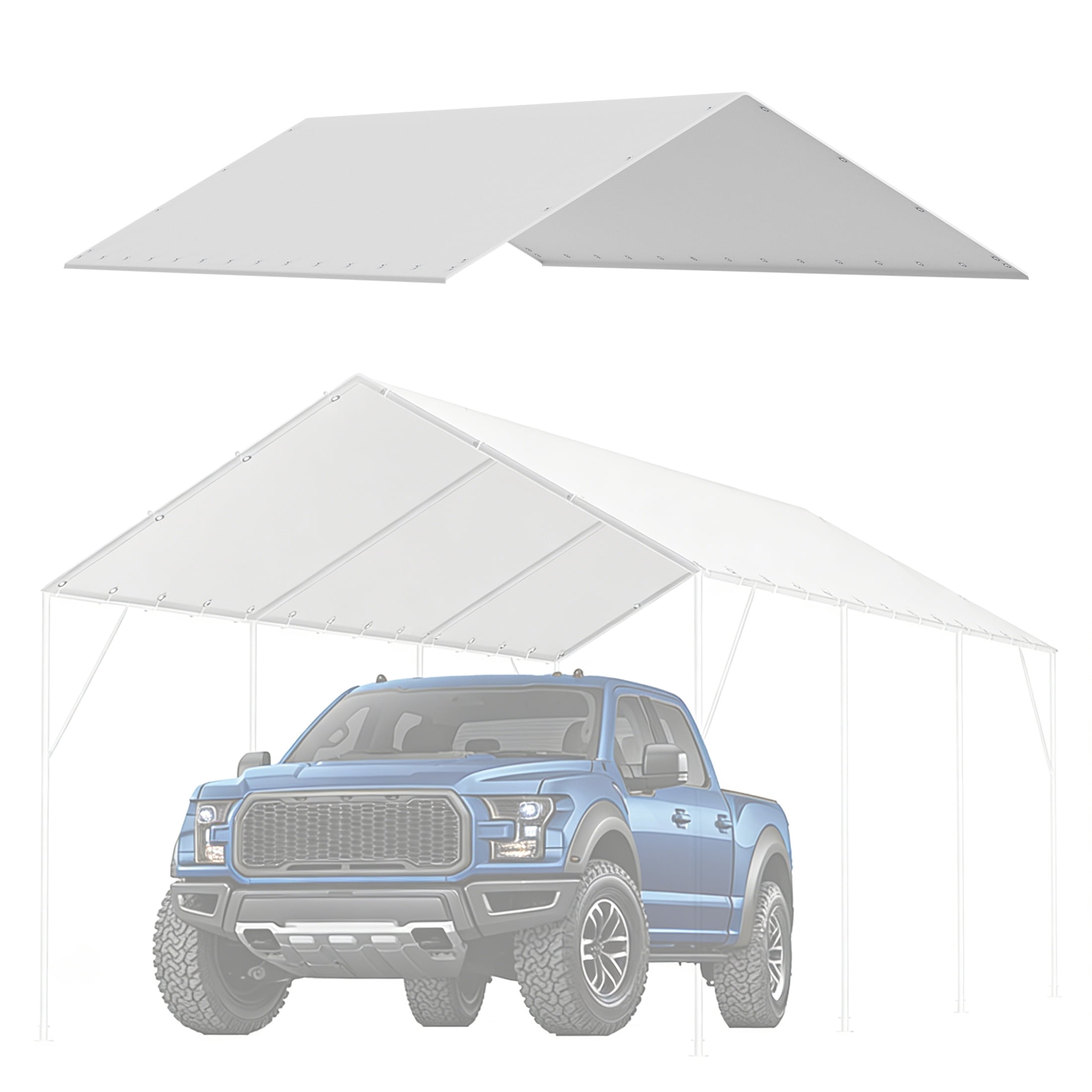 10 x 20 ft Carport Replacement Canopy Cover,Heavy-Duty Waterproof & UV Protected,Easy Installation with 40 Ball Bungeess,Garage Top Tent Shelter Tarp(Only Top Cover,Frame Not Include)