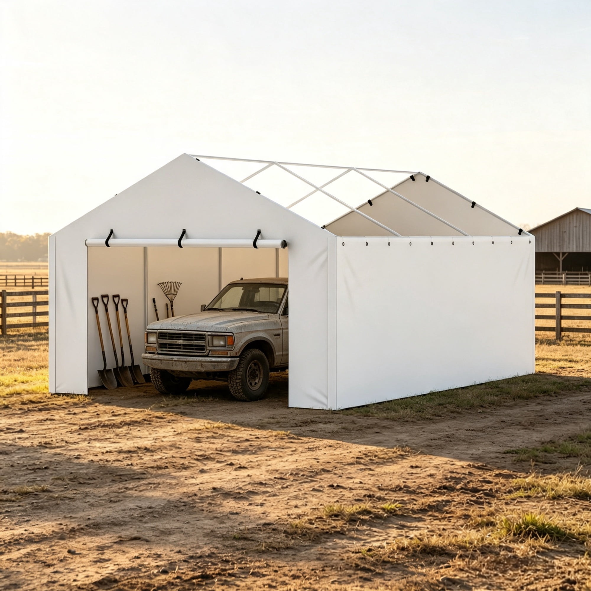 10 x 20 ft Carport Replacement Side Wall, Heavy-Duty Waterproof & UV-Protected Garage Tent Tarp with Ball Bungees (Top & Frame Not Included)