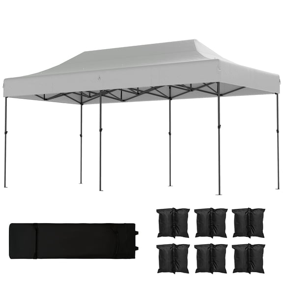 10 x 20 ft White Pop Up Canopy Tent, Heavy Duty UPF50+ Outdoor Portable Instant Canopy Shelter with Wheeled Bag