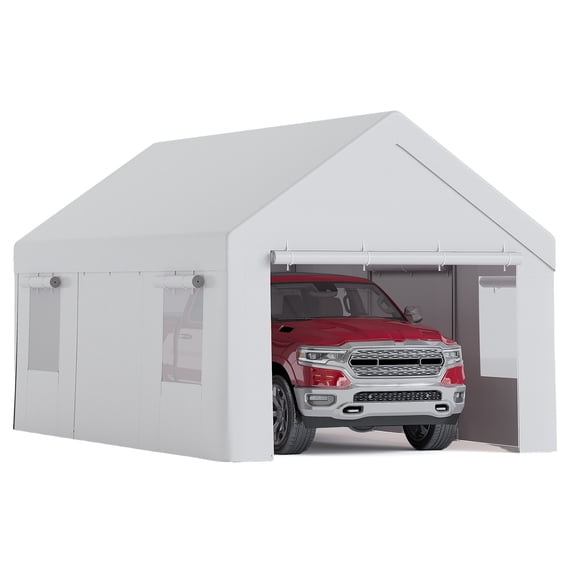 10 x 20FT Heavy Duty Carport with Roll-Up Windows, Portable Garage with Removable Sidewalls & Doors, Portable Car Tent Garage with Roll-Up Windows and All-Season Tarp, for Car, Truck