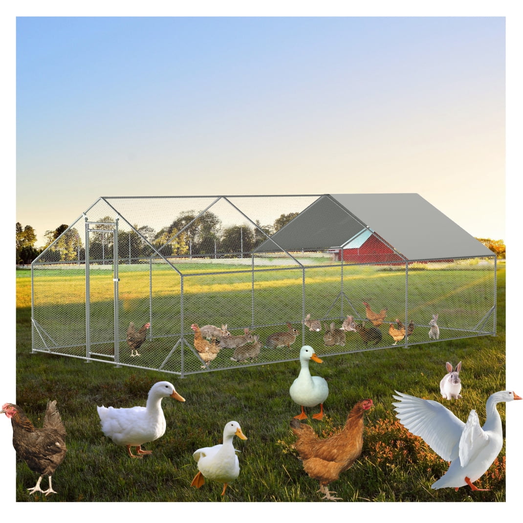 10 x 20FT Large Metal Chicken Coop with Waterproof Cover, Walkin Metal