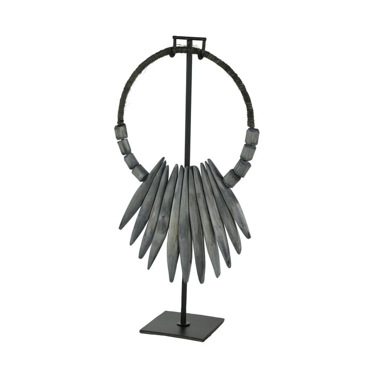 10 x 21 Gray Teak Wood Handmade Tribal Necklace Sculpture with Stand by DecMode Walmart