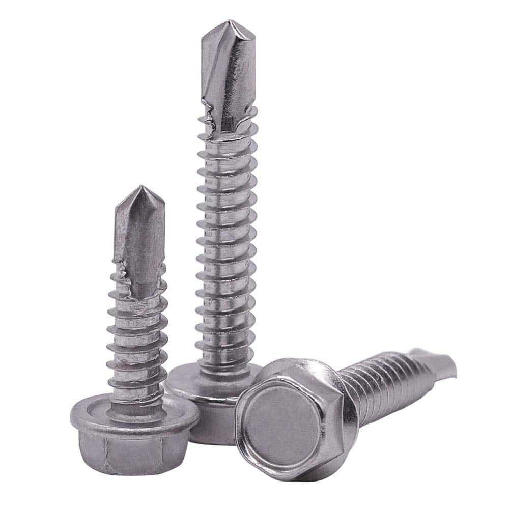 41642 12-14 X 3/4 Inch Hex Washer Head Self-Drilling Screws – Zinc Plated Steel, 50-Pack For DIY Projects