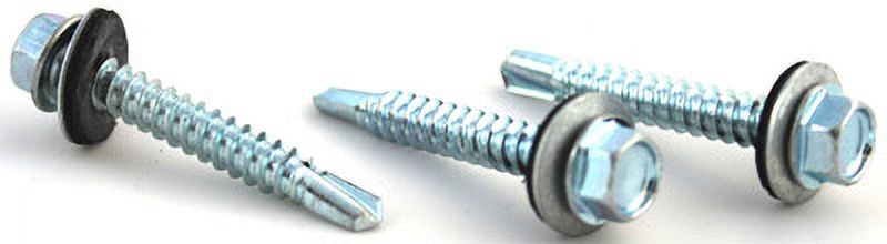 #10 x 3/4" Self-Drilling Screws / Unslotted / Hex Washer Head / Steel / High Corrosion Silver Ruspert / Bonded Neoprene Washer - 2000 Piece Carton