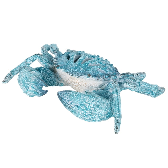 10" x 3" Blue Polystone Textured Crab Sculpture with White Body, by ...