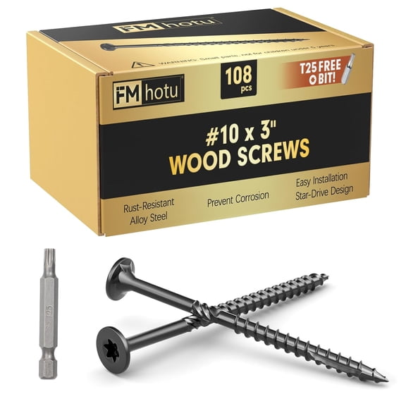 #10 x 3 Deck Screws, 108Pcs Star Drive Wood Screws, Rust Resistant Timber Screws for Timber/Log/Landscaping Wood, T25 Star Bit Included, Black