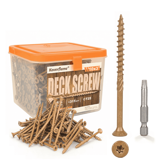#10 x 3" Deck Screws for DIY Projects: 5 lb Box Brown Epoxy Coating Torx Wood Screws with T25 Star Drive Bit - Rust Resistant Exterior Screws for Outdoor Deck Building Fence