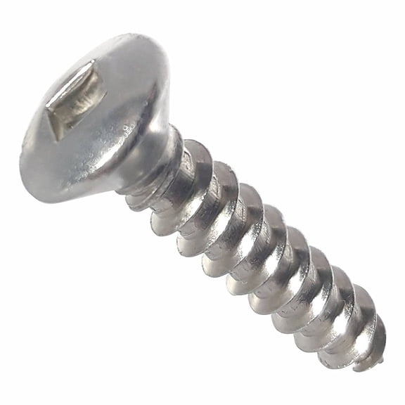 #10 x 3" Oval Head Sheet Metal Screws, Square Drive, Stainless Steel 18-8, Full Thread, Bright Finish, Self-Tapping, Type A, Quantity 100 By Fastenere