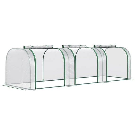 10' x 3' Portable Mini Greenhouse, Clear PVC Cover with Steel Frame, 3 Zippered Doors