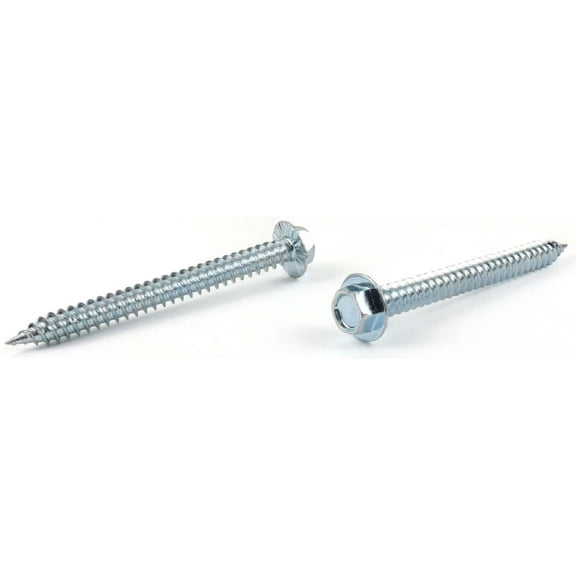 #10 x 3" Self-Piercing Screws / Unslotted / Hex Washer Head (1/4"AF) / Steel / Zinc / Serrated - 1500 Piece Carton