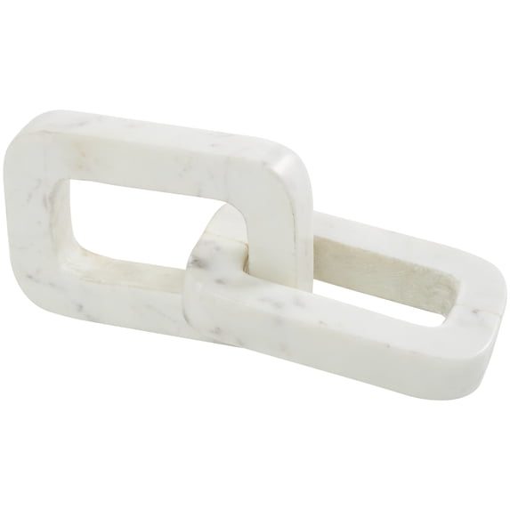 10" x 3" White Marble Geometric 2 Link Chain Sculpture, by DecMode