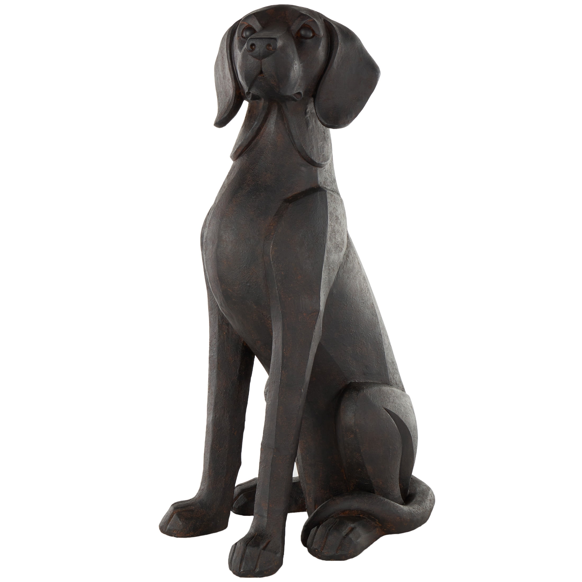 10" x 30" Dark Brown Resin Sitting Dog Sculpture with Copper Shadings, by DecMode