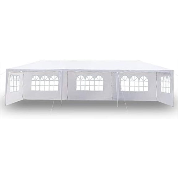 10' x 30' Outdoor Canopy Tent White Wedding Gazebo Canopy Party Tent Spiral Tubes Practical Waterproof Tent with Removable Side Walls & Brighter Windows,5 Sides$$Garden &