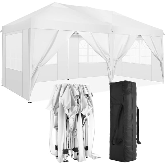 10' x 30' Party Canopy Tent for Outdoor Sport, Upgraded Party Wedding Tent Pavilion w/7 Removable Sidewalls, Waterproof Sun Shelter Canopy Tent, Free Stake and Nylon Ropes, White, S617