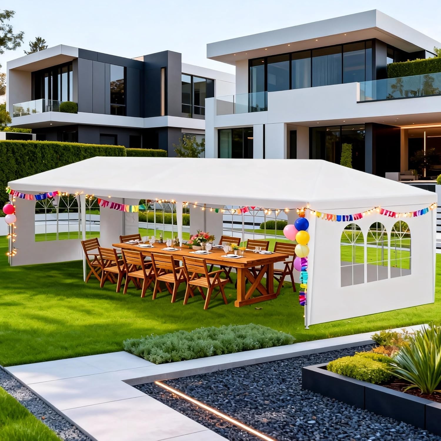 10' x 30' White Canopy Tent with 5 Removable Sidewalls, Outdoor Patio ...
