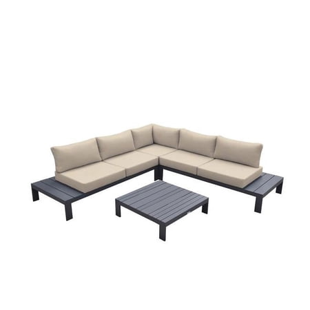 10 x 35 x 35 in. Metal & Fabric Outdoor Sectional Sofa, Gray & Beige - 4 Piece
