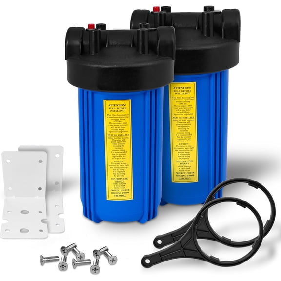 10 x 4.5 Big Housing Whole House Water Filtration System 1" Inlet/Outlet Brass Ports Pressure Relief Button, Meets NSF Standards & Regulations Compatible to BB-20B, 150233, 150235 (2 Sets, Blue)