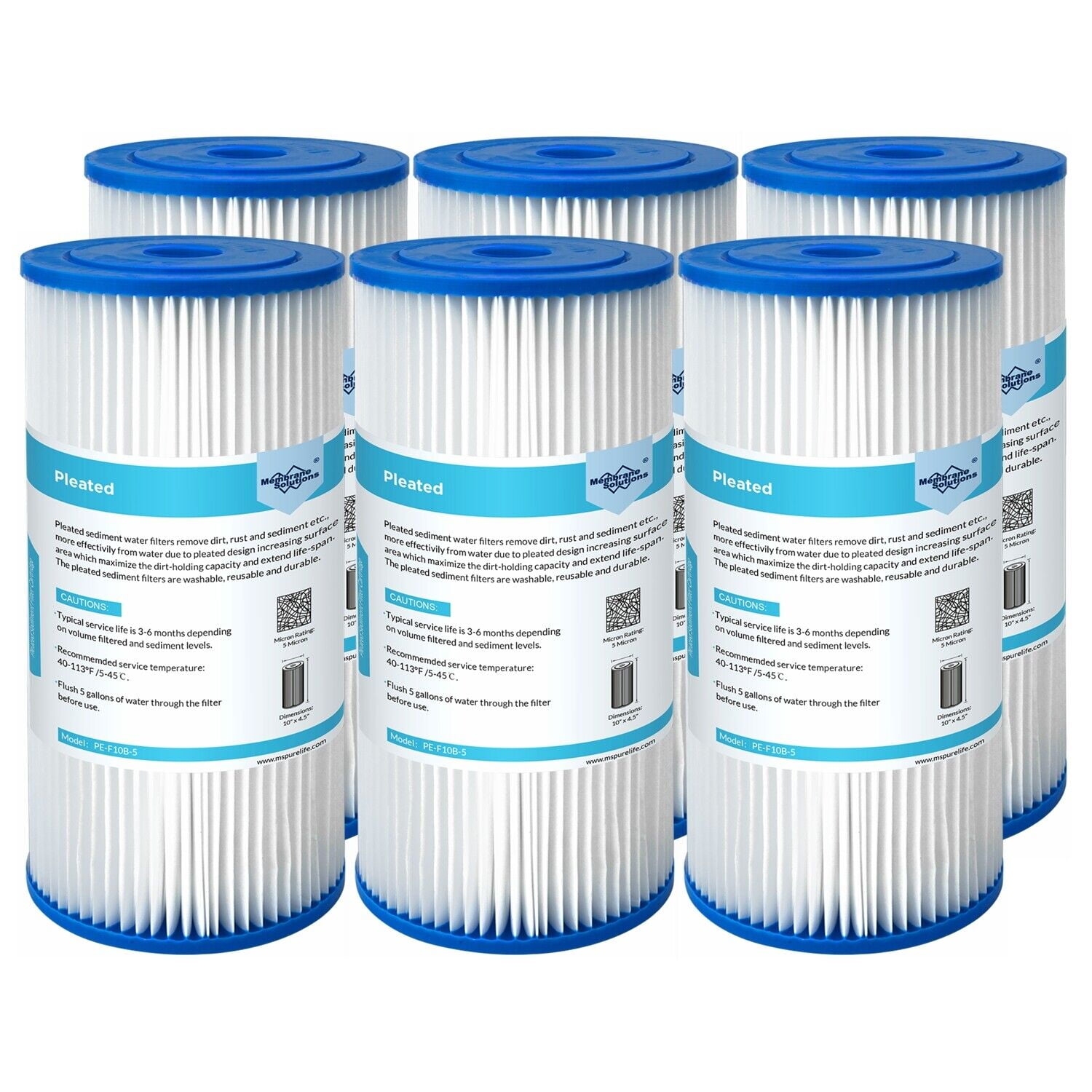 10 x 4.5 Whole House Pleated Sediment Water Filter Replacement for GE  FXHSC, Culligan R50-BBSA, Pentek R50-BB, DuPont WFHDC3001, W50PEHD,  GXWH40L, GXWH35F, for Well Water, Pack of 6 