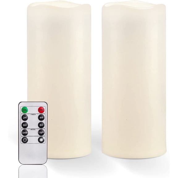 10" x 4" Large Waterproof Outdoor Flameless Candles with Remote Control and Timer, Battery Operated Flickering LED Pillar Candles for Outdoor Larterns, Porch, Long Lasting, Set of 2